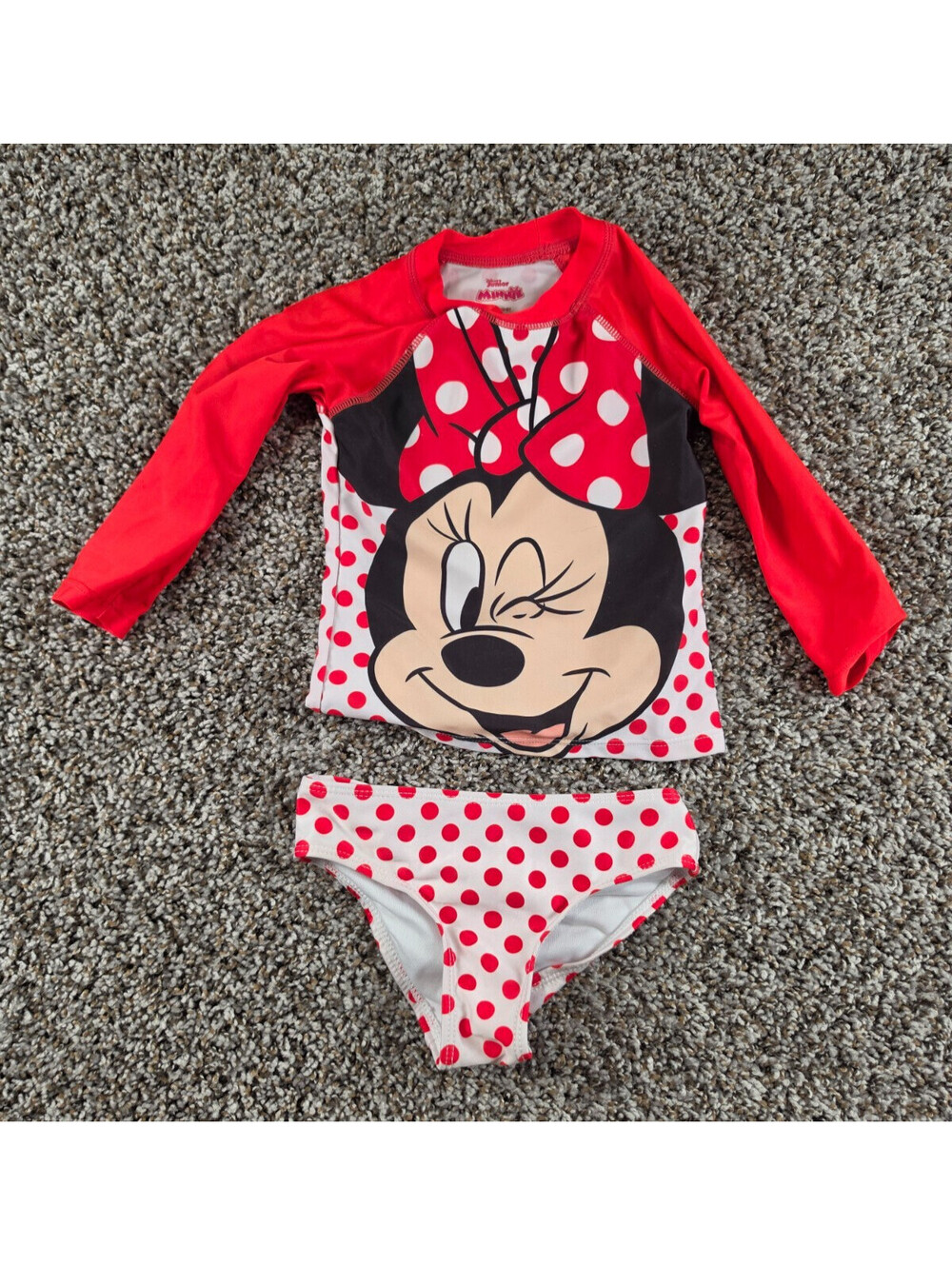 Disney Junior Toddler Girls Sz 2T Swimsuit Tankini Set Red White Polka Dot